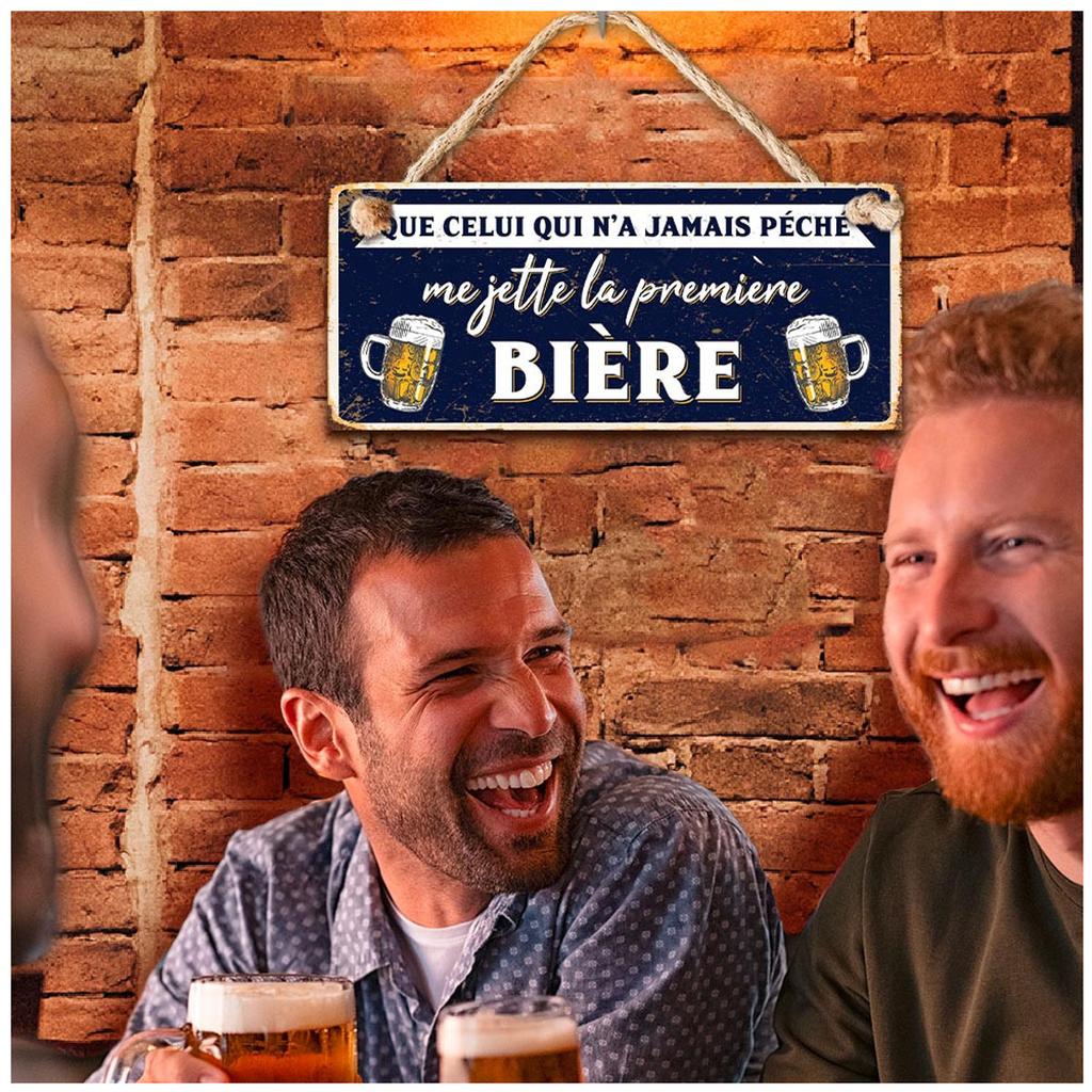 Les Trésors De Lily [A3797] - Металлическая табличка «Сообщения», темно-синяя. (Пусть тот, кто никогда не грешил, бросит мне первое пиво)- 30x13см