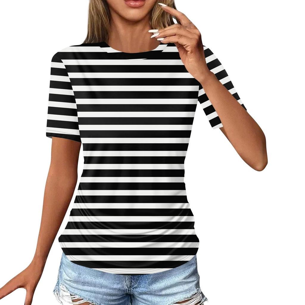 Женские футболки, модные повседневные топы с круглым вырезом и коротким рукавом, туника с принтом