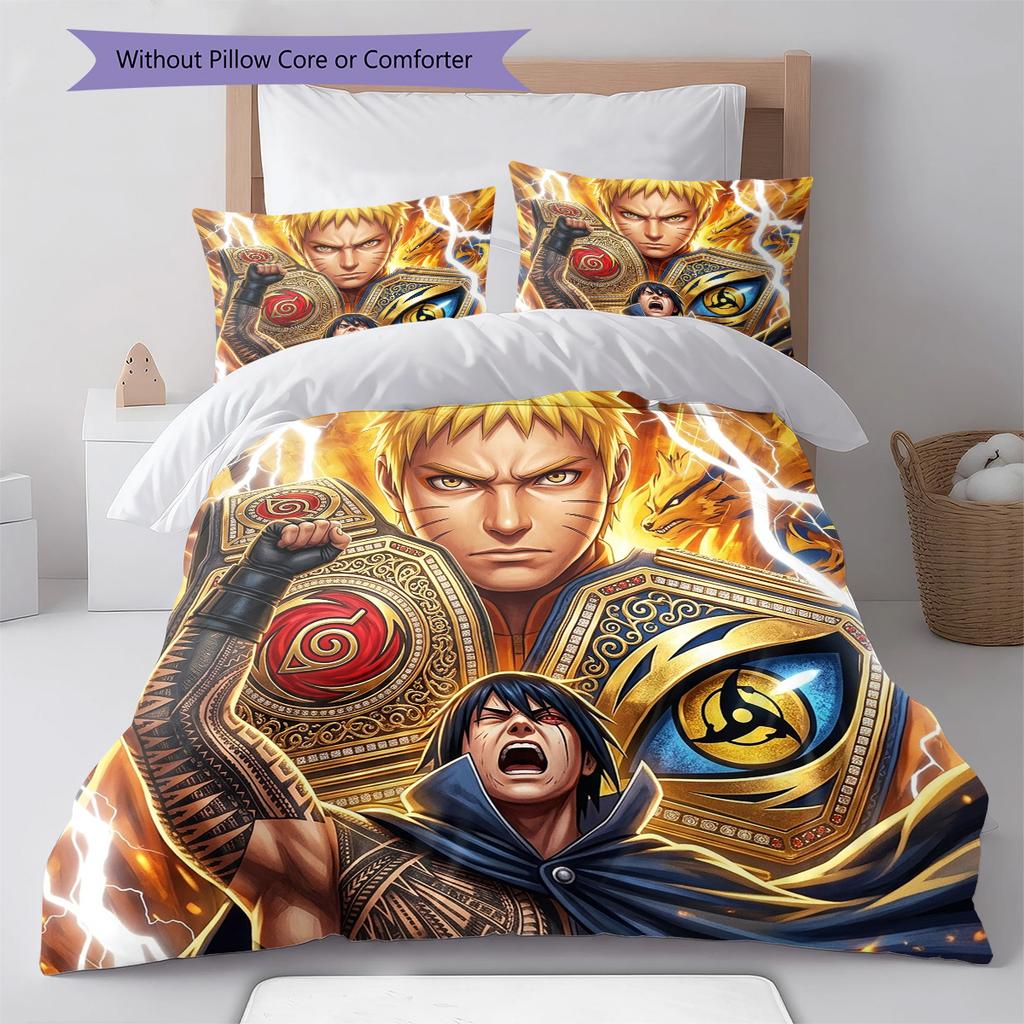 Naruto Pattern Bedding Quilt Set Quilt Cover Pillowcase Home Birthday Gift(1 * duvet cover + 2 * pillowcase, without core)