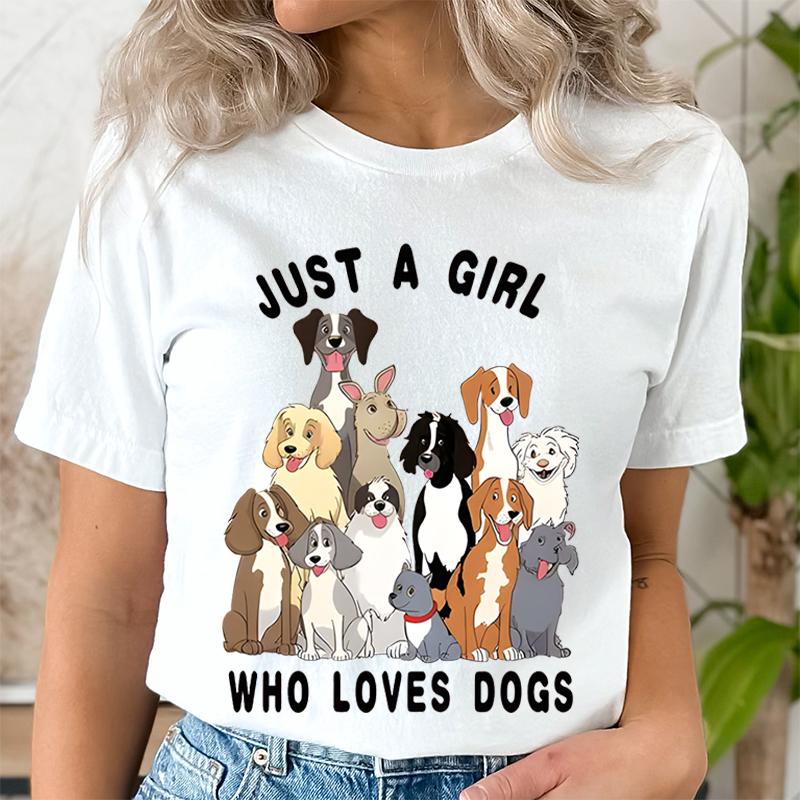 Просто девушка, которая любит собак, трендовая летняя одежда с коротким рукавом, принт, графическая футболка, женская мода, женская рубашка, футболка, одежда