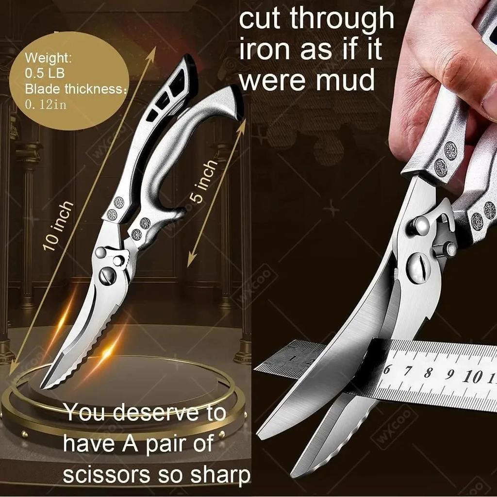 WXCOO Stainless Steel Kitchen Scissors Ultra Sharp for Meat Fish Vegetables Cutter Chicken Bone Barbecue Scissors5