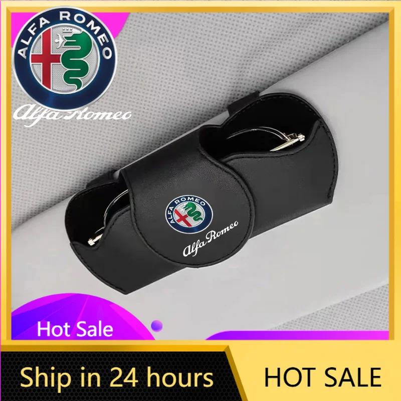Car Stickers For Alfa Romeo PU Leather Car Sunglasses Holder Sunglasses Case NB Clip Storage Box For Alfa Romeo Giulia Stelvio Giul