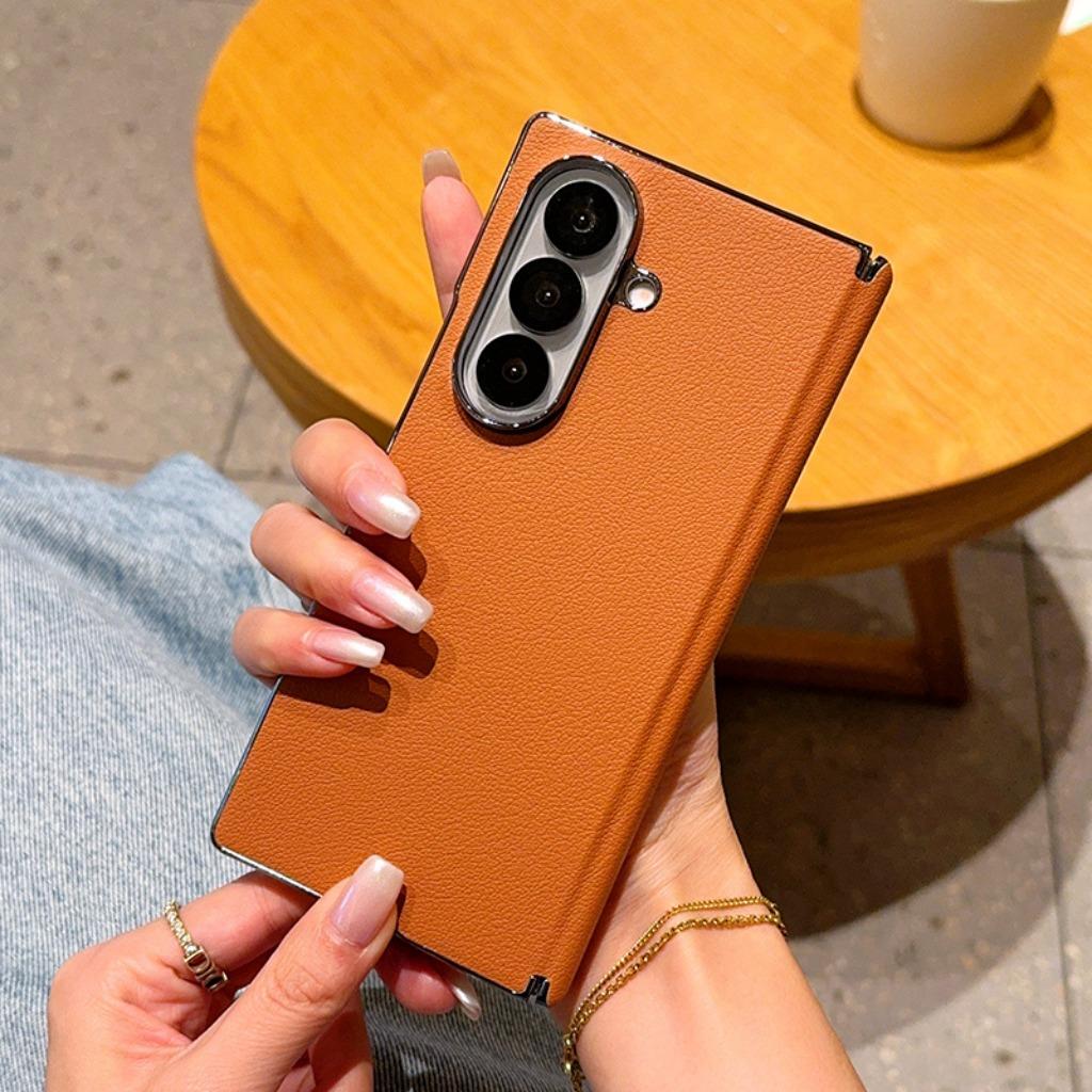 Luxury Electroplated PU Leather Phone Case For Samsung Galaxy Z Fold 8 Ultra Hinge Protection Shockproof Business Back Cover