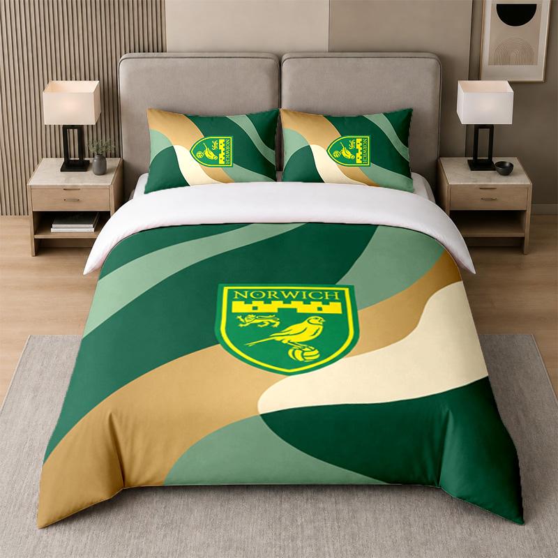 3Pcs Bedding SetNorwich City Football Soft Bed Sheet and Two Pillowcases Home Bedroom Decor