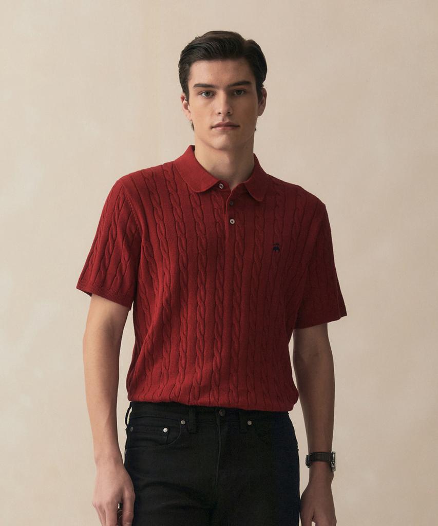BROOKS BROTHERS Cotton Cable Polo Short Sleeve Sweater (Red) (Bbwtmo204Adfm)