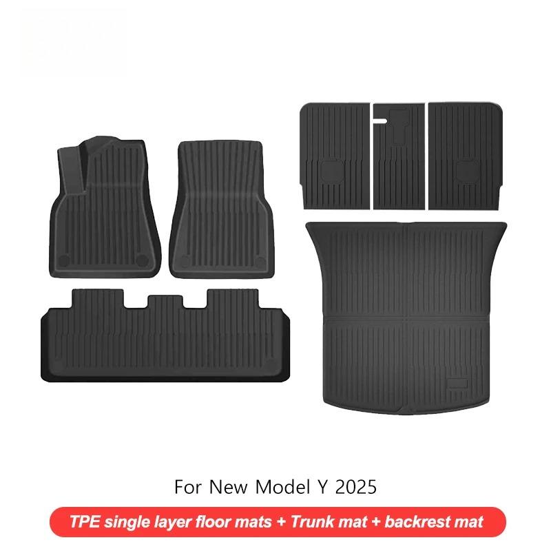 Коврики для пола и накладки на спинки сидений для новой Tesla Model Y Juniper 2025 Всепогодные Водонепроницаемые TPE Коврики в багажник Коврики для ног Автозапчасть