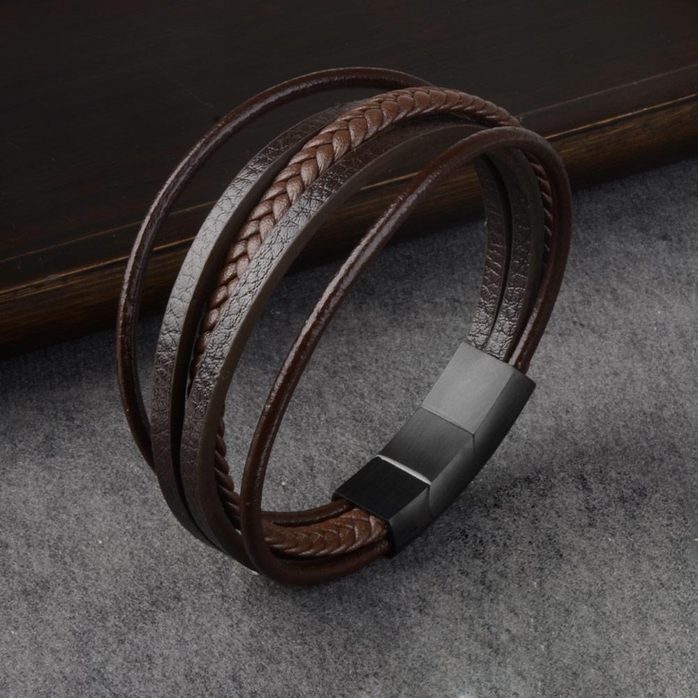 New High Quality Genuine Leather Extended Removable Stainless Steel Clasp Bangle