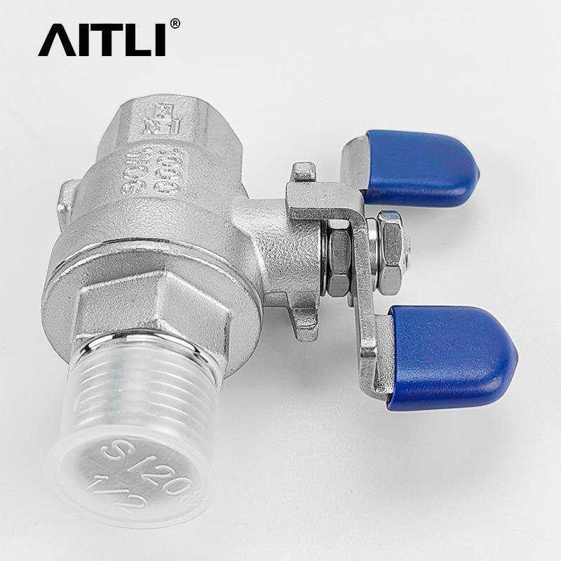 304 Stainless Steel Two-Piece Ball Valve, Butterfly Handle, Full Bore, Internal/External Screw Threads.