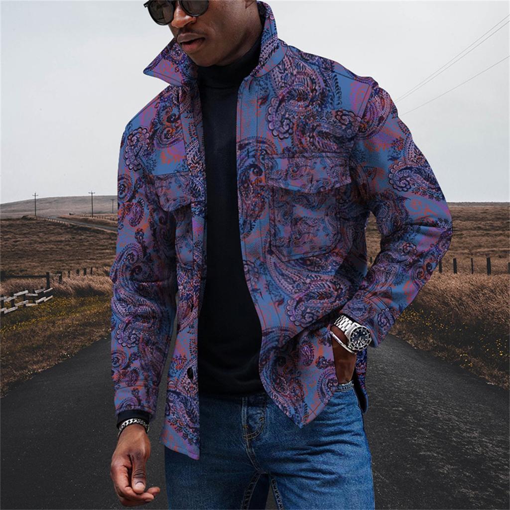 Мужская модная тенденция, повседневная повседневная куртка на пуговицах с длинным рукавом с принтом