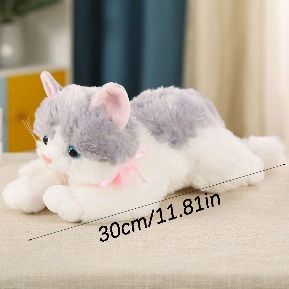 Realistic Simulation Cat Plush Toys Soft Fluffy Kitten Cuddle Pillow Voiced Cat Doll Soothing Toy