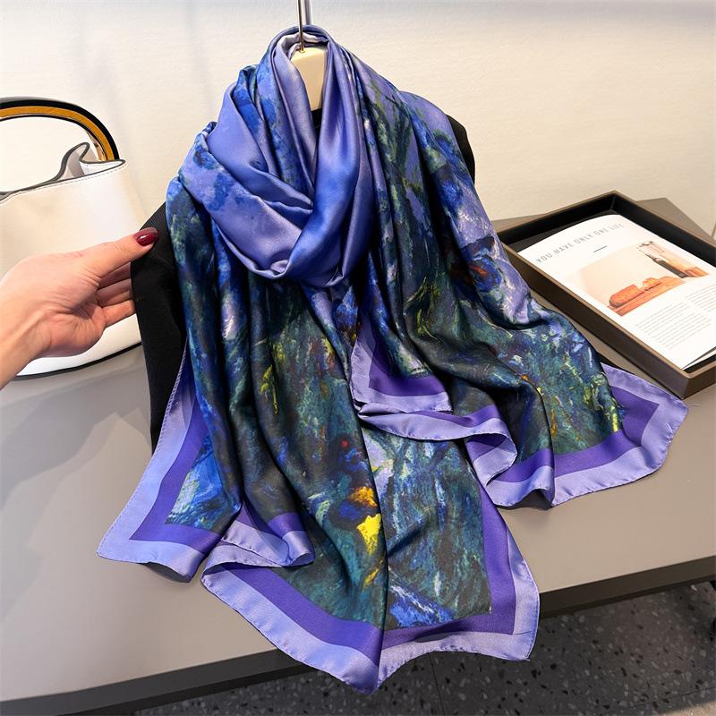 Luxury Satin Silk Scarf Women New Fashion Print Shawl and Wraps Neckerchief Large Hijab Beach Stoles Headscarves Echarpe Bandana