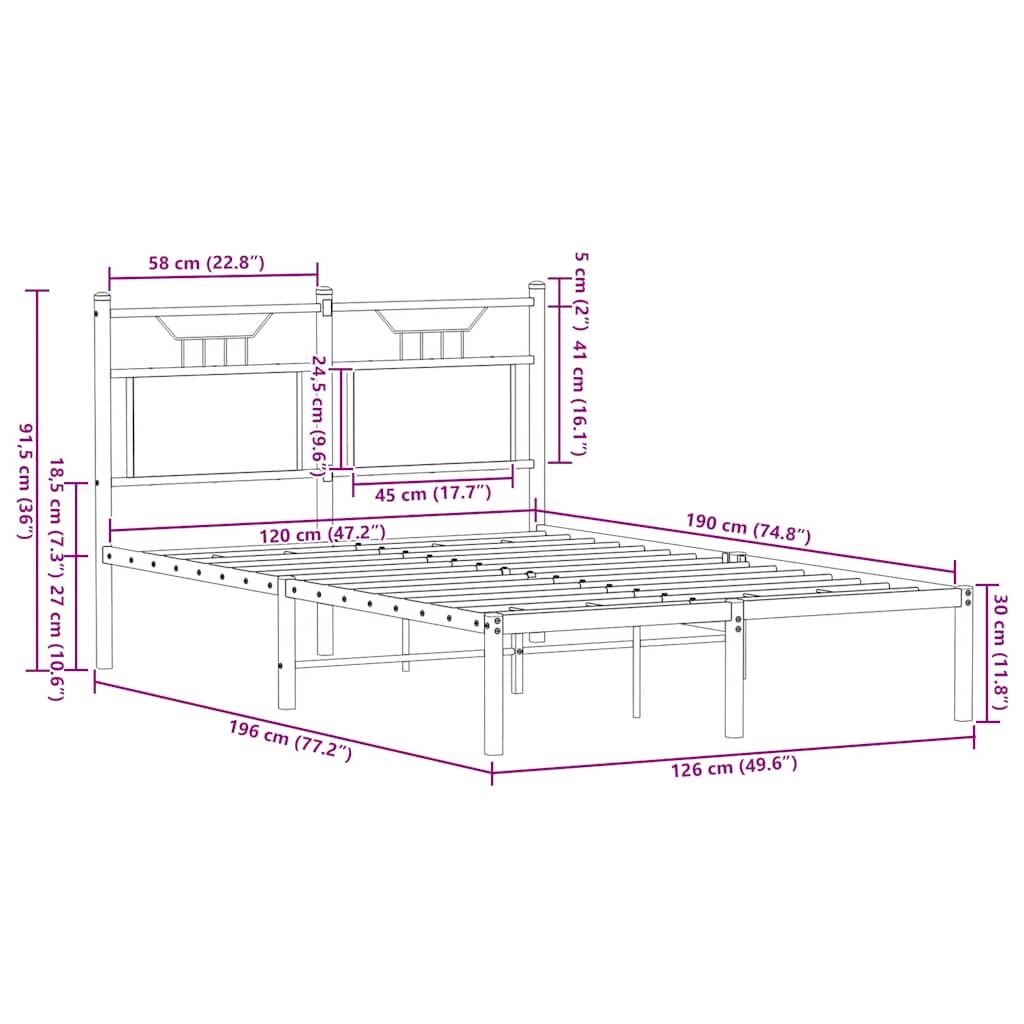 Bed Frame without Mattress Sonoma Oak Finish 120 x 190 cm Engineered Wood
