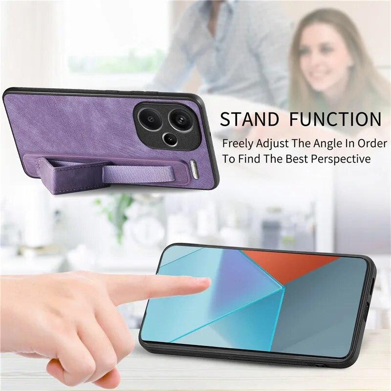 Кожаный чехол-держатель с ремешком на запястье для XiaoMi 15T 14T Pro 13T 12T 11T 10T POCO X7 Pro X6 X5 RedMi 13C 15C RedMi Note 13 12 Pro Plus 11 11S