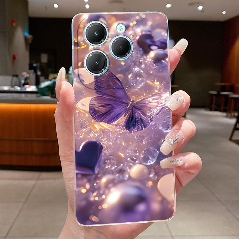 Для Infinix Hot 40 Чехол Прозрачный Силиконовый Роскошный Эстетичный Бабочка Цветок Мягкий ТПУ Задняя Крышка Infinix X6836 X6837 Hot 40 Pro Чехол