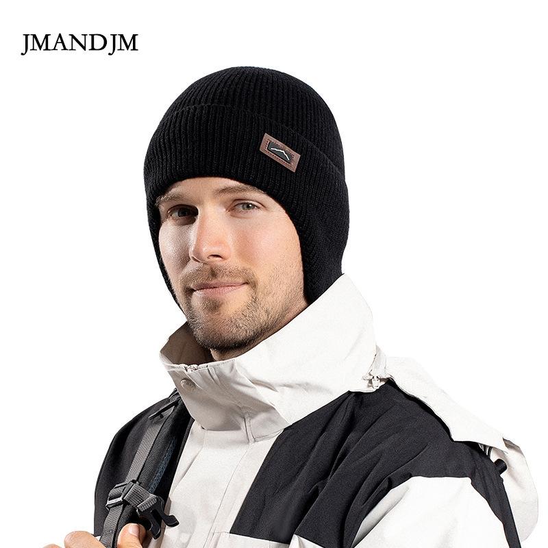 Зимняя теплая вязаная шерстяная шапка флисовая холодная шапка мужская для езды на велосипеде защита ушей головной убор