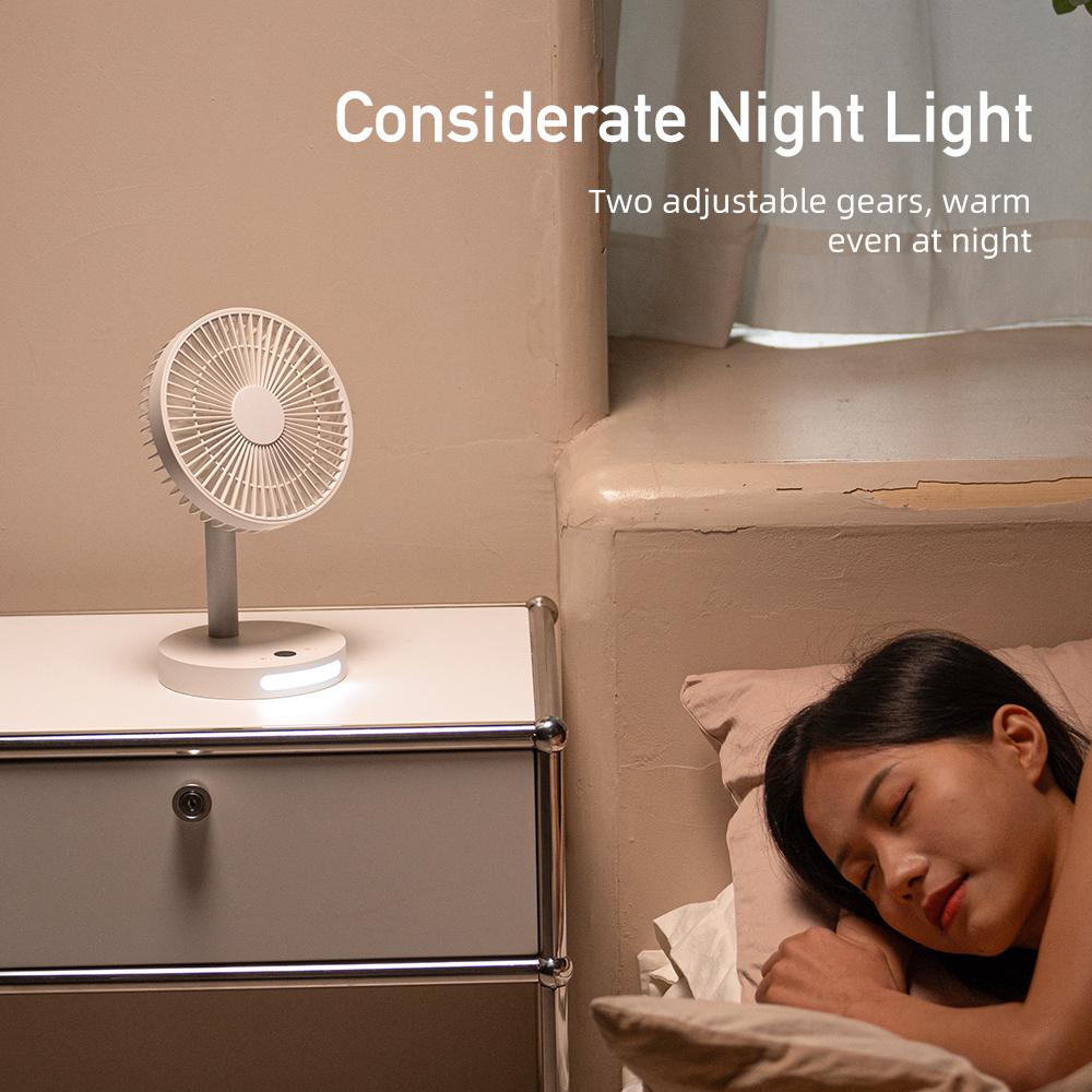 Mini Handheld Desktop Fan Quiet Blades Digital Display Screen Bottom Night Light USB Rechargeable Household Home Office Bedroom