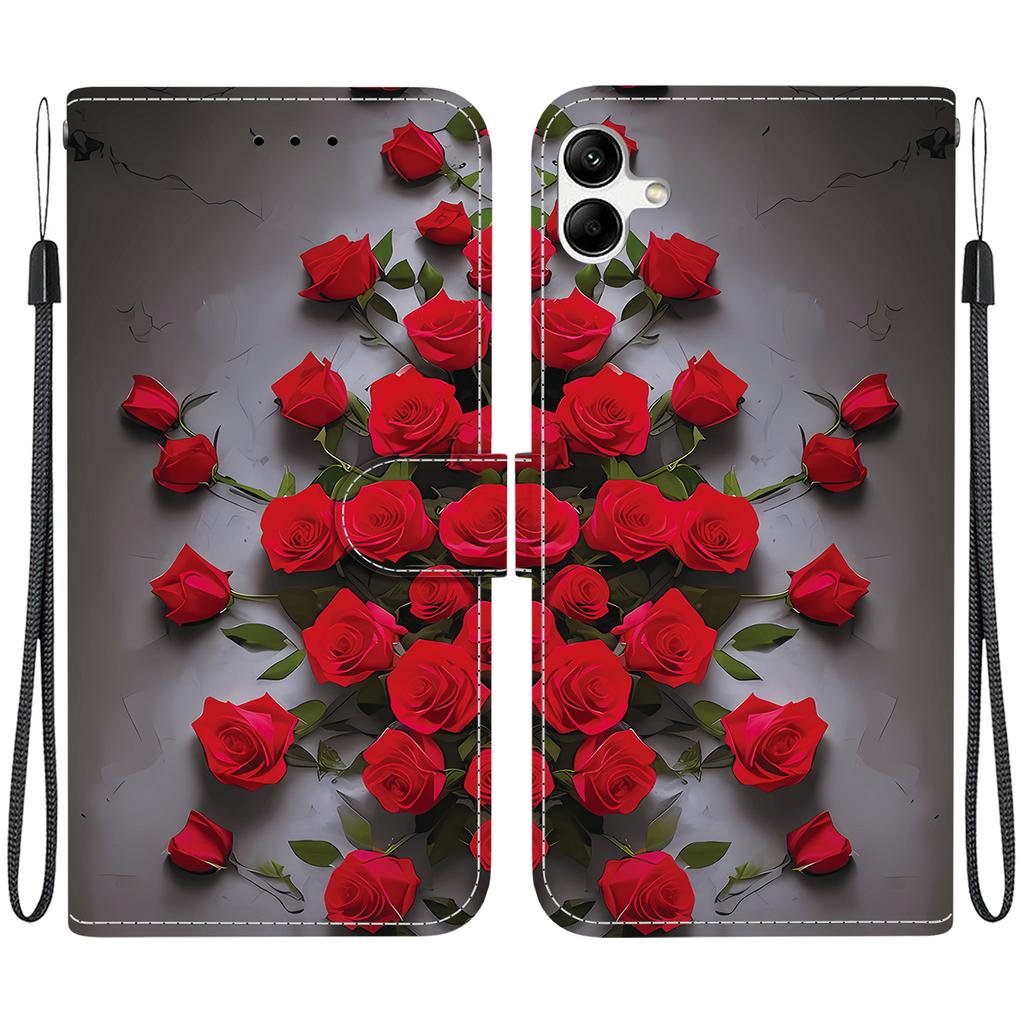 Чехол-книжка из искусственной кожи ручной работы для Samsung A04e/F04/M04 (SM-A042F/E045F/M045F)- Противоскользящий ударопрочный чехол с ремешком на запястье и дизайнами в виде сердец/роз и кошек