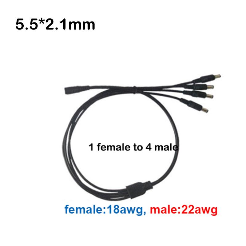 5pcs 70cm DC 1 Female to 4 way Male Splitter connector extend Cable 12V Power Supply Adapter 5.5*2.1mm for strip light 0.7m