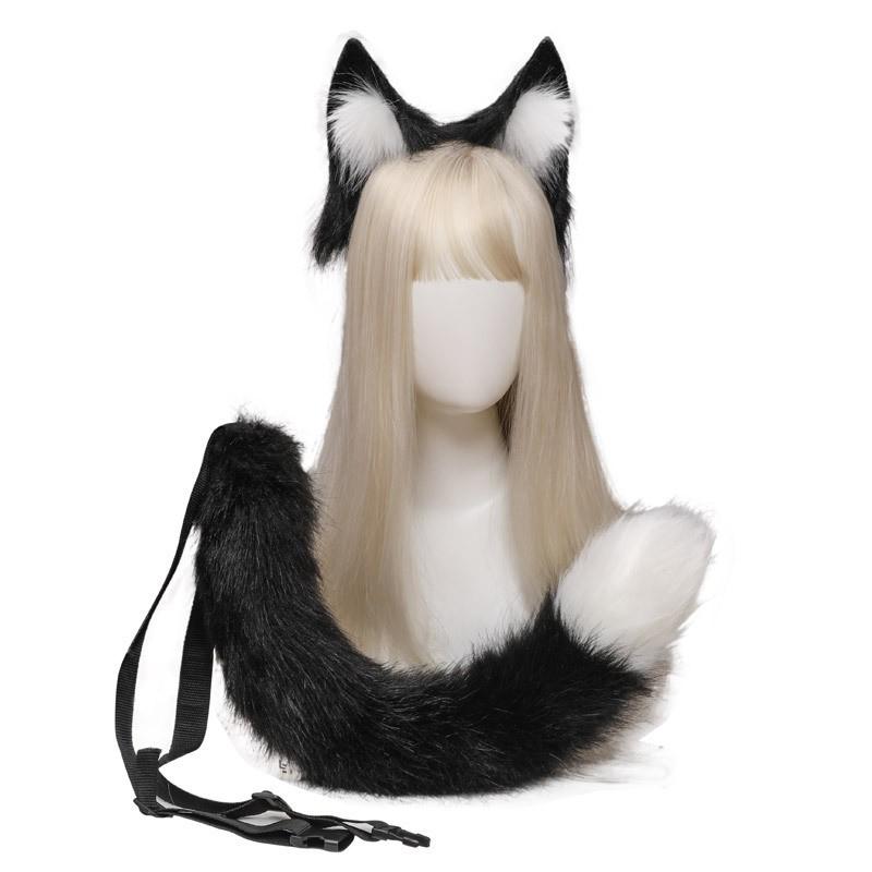 Handmade Fox Ears Tail Set Cosplay Costume Accessories - Realistic Plush Animal Ear Prop Performance