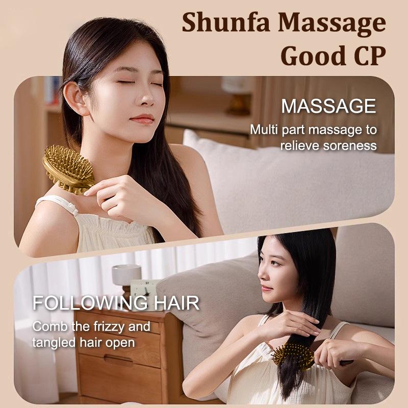 Двусторонняя сандаловая расческа с воздушной подушкой, уход за волосами, для кожи головы, антистатическая, меридианная, для улучшения кровообращения головы, дренажная, массажная расческа
