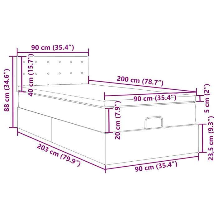 VidaXL Каркас кровати оттоманка с матрасом розовый 90x200 см велюр, каркас кровати, мягкий каркас кровати, каркас кровати оттоманка 3311896