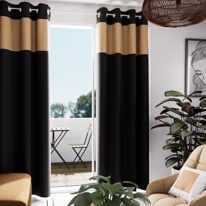 Washed Cotton Eyelet Curtain 135x250 Cm JUTE, by Soleil d'Ocre