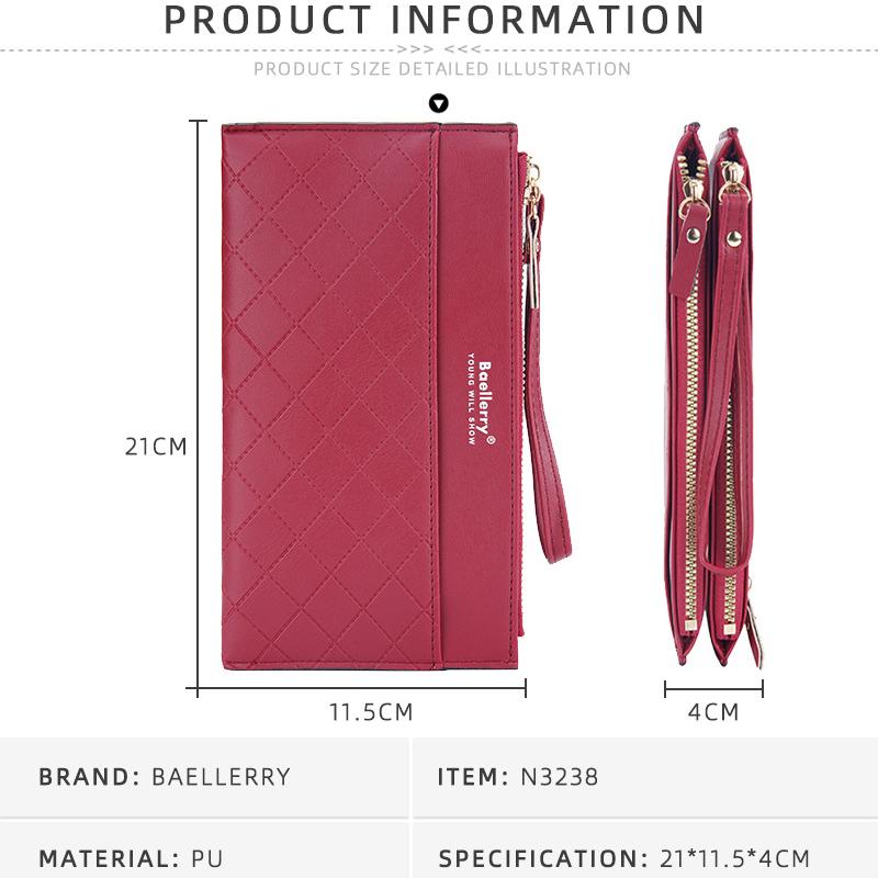 Baellerry Women's Long Purse Multifunctional Wallet Multi-card Slots Billfold Double Zipper Clutch Bag Pu Leather Cell Phone Bag