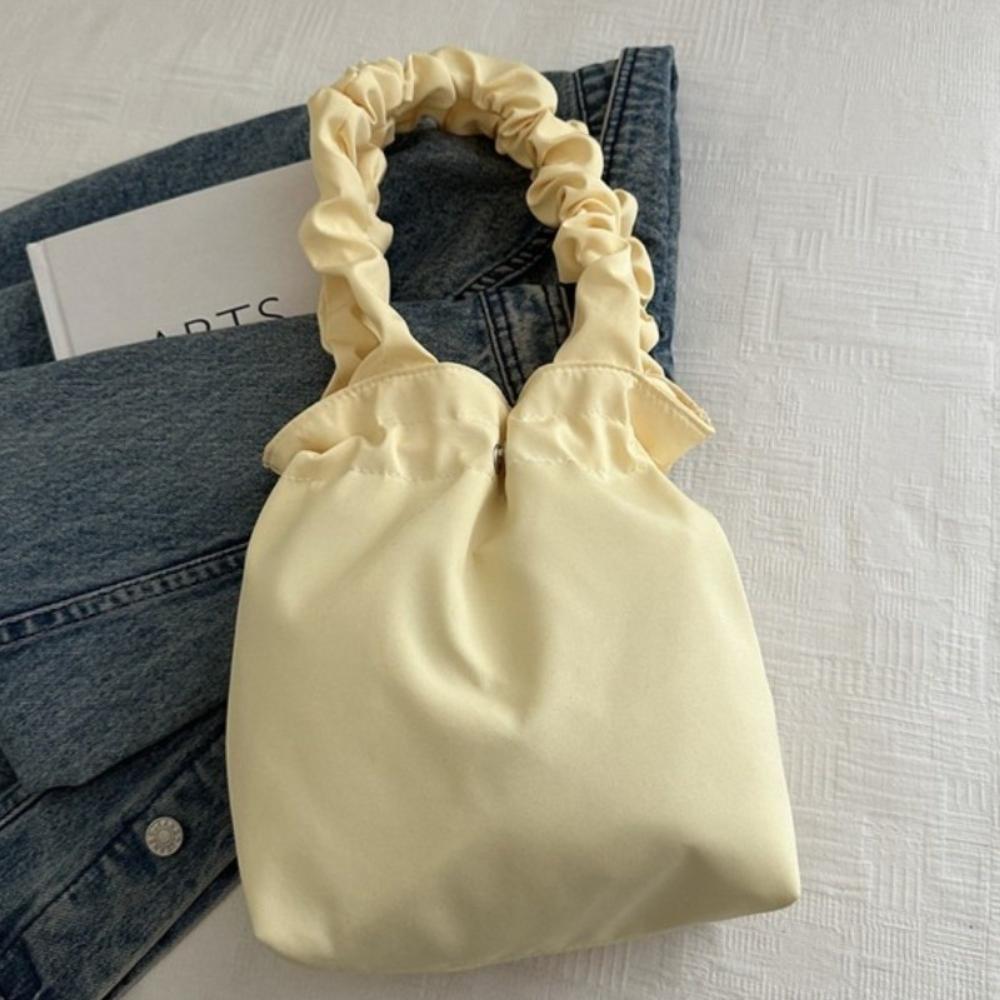Sweet Nylon Shoulder Bag Large Capacity Drawstring Handbag Stylish Pleated Tote Bag Female