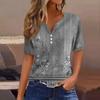 Women's T Shirt Tee Print Button Short Sleeve Daily Weekend Fashion Basic V- Neck Regular Top