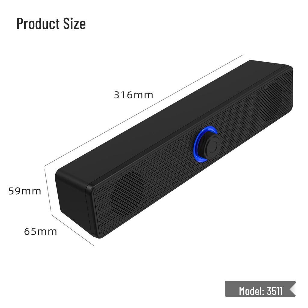 E3511 Long Strip Bluetooth Speaker with USB Wired Option and YSD-1002D Knob for Enhanced Bass