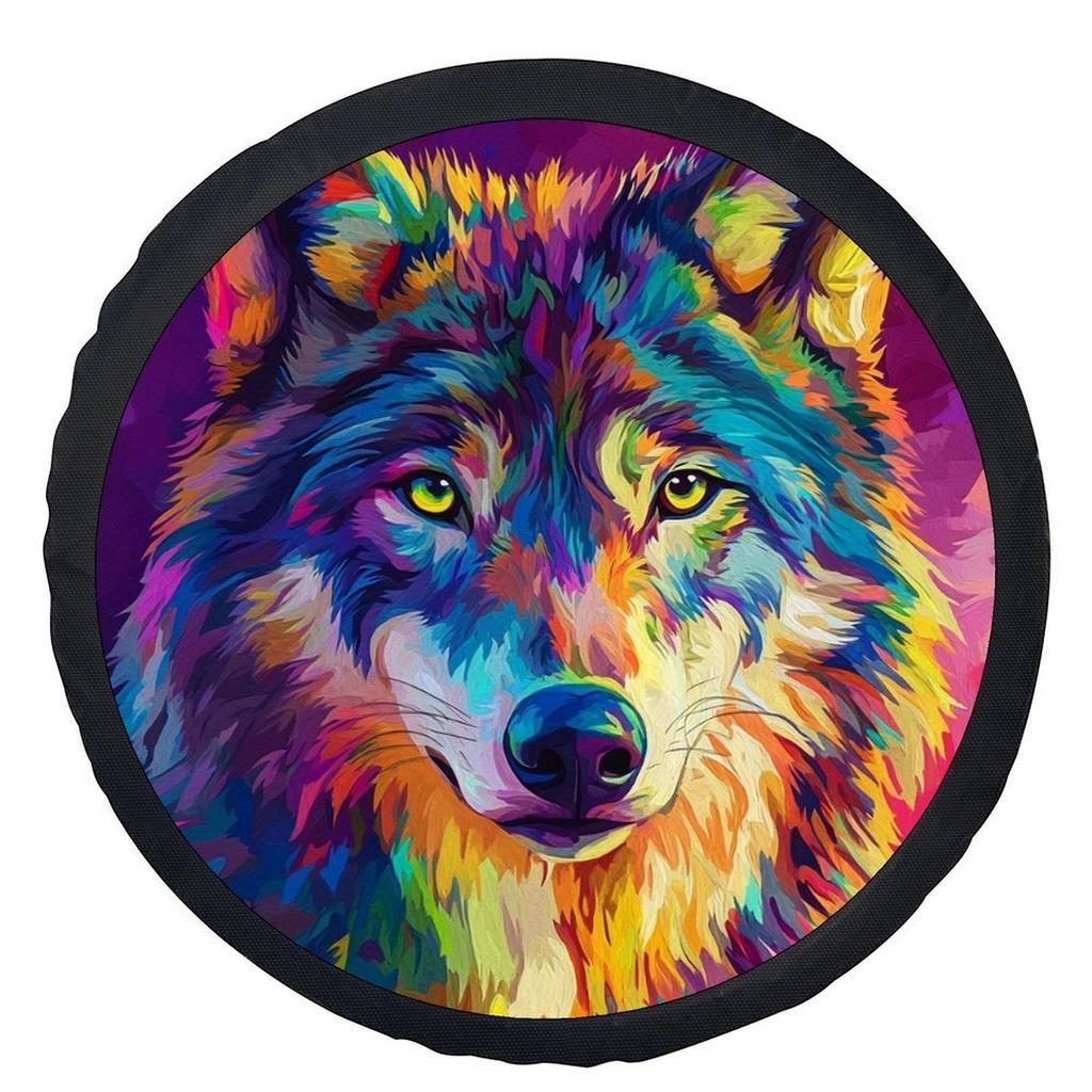 1pc Colorful Wolf Portrait Themed Tire Cover Wheel Cover, Trendy Universal Wheel Cover Tire Cover Wheel Protection Cover, Suitab