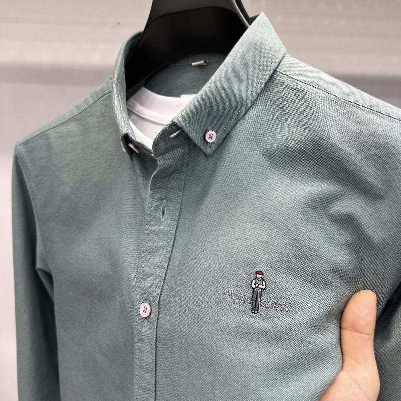 Рубашка Tommy 2024 Осень/Зима с длинным рукавом из мягкого матового оксфордского хлопка с вышивкой