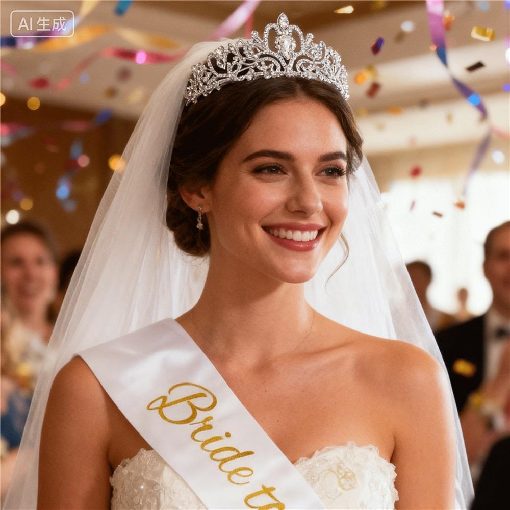 3-piece bachelorette party decoration set: bride gift crown, bride-to-be sash and veil