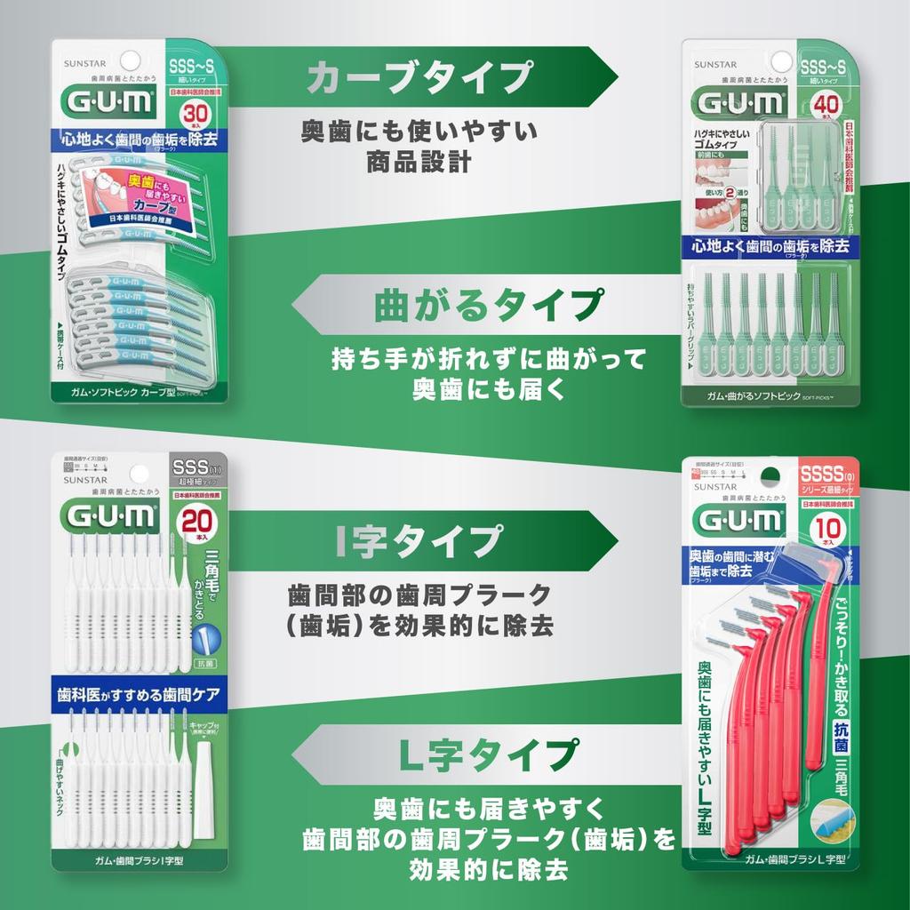GUM Interdental for Molar Wire Type L 10 Brushes x 3 Packs Bonus Included Brushes, L-Shaped, Care, [Size (5)], +