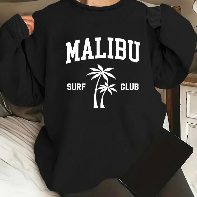 Womens Loose Fit Crewneck Sweatshirt With Letter Print - Streetwear Casual Pullover 2025