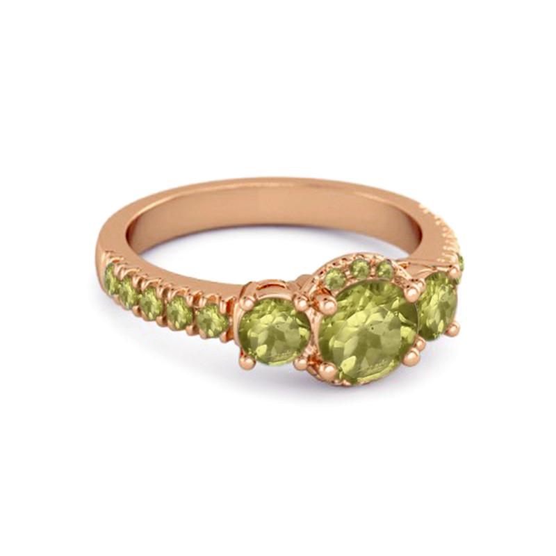 Peridot Three-Stone Halo Pavé Band Ring -Sterling Silver Rose Gold Vermeil