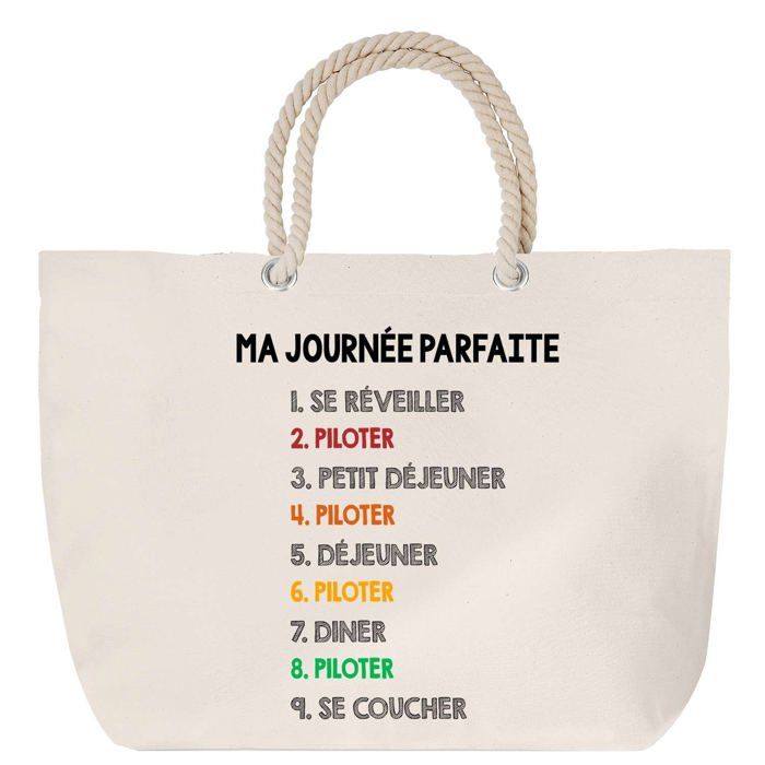 Sac de plage anse corde piloter journée parfaite Cadeau Anniversaire Noël | Grand Sac de Transport & Sport