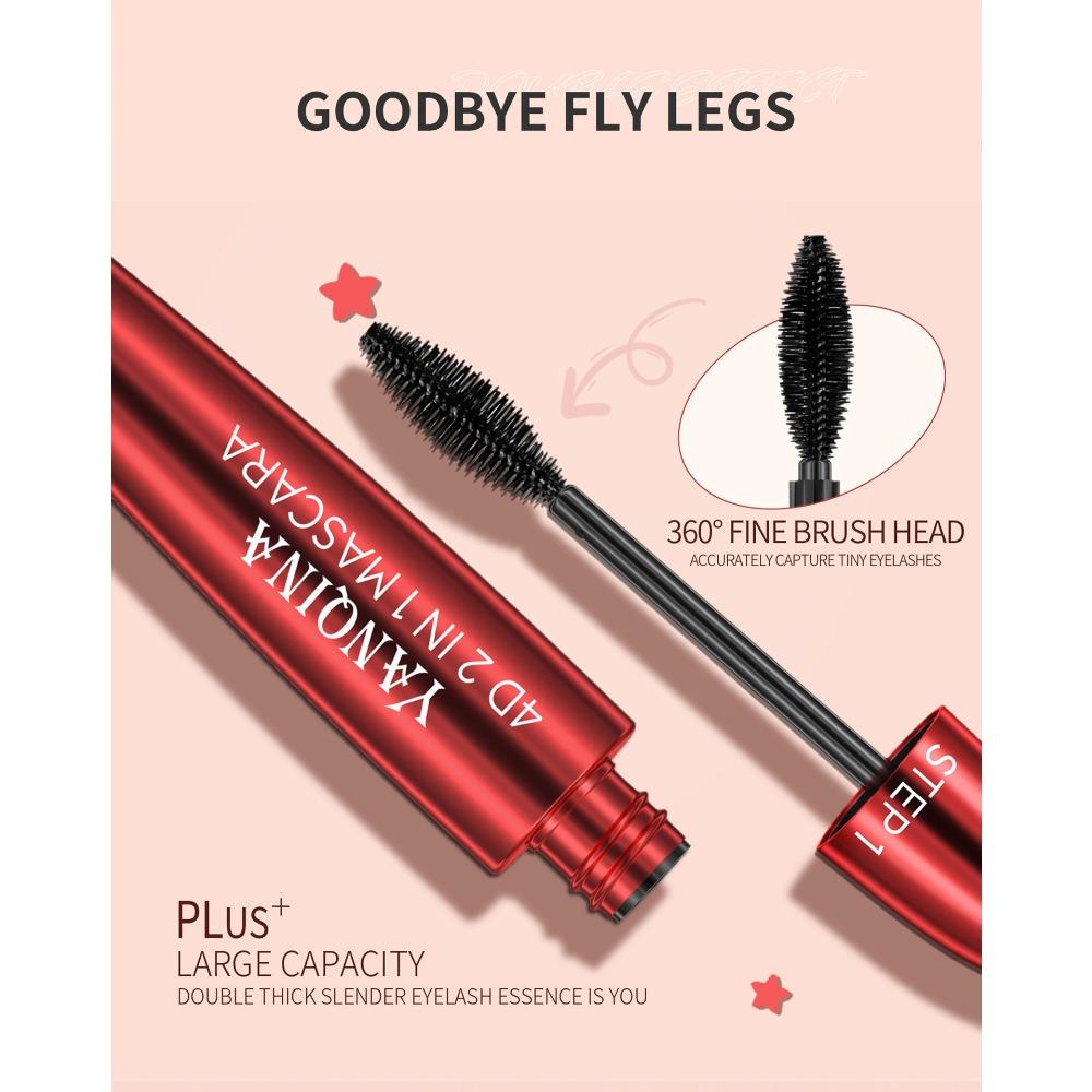 YANQINA Тушь для ресниц с двойным эффектом Водостойкая длинная подкручивающаяся естественная утолщающая тушь 2в1