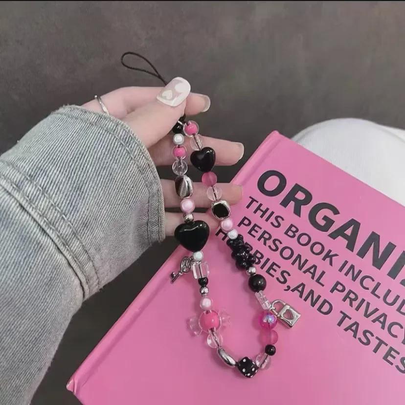 Розово-красная цепочка для телефона в стиле Y2K с сердечком, шнурком для камеры CCD и подвеской в виде медведя