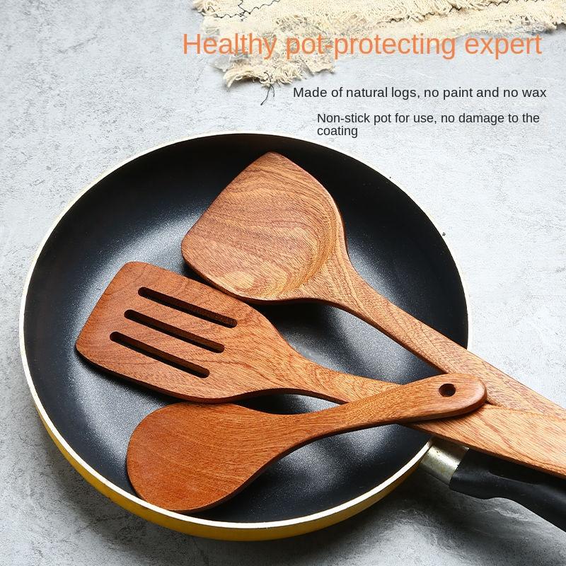 Solid Wood Spatula Ebony Household Heat-resistant Frying Spatula Wooden Soup Ladle Spatula Spoon Set Without Paint and Wax