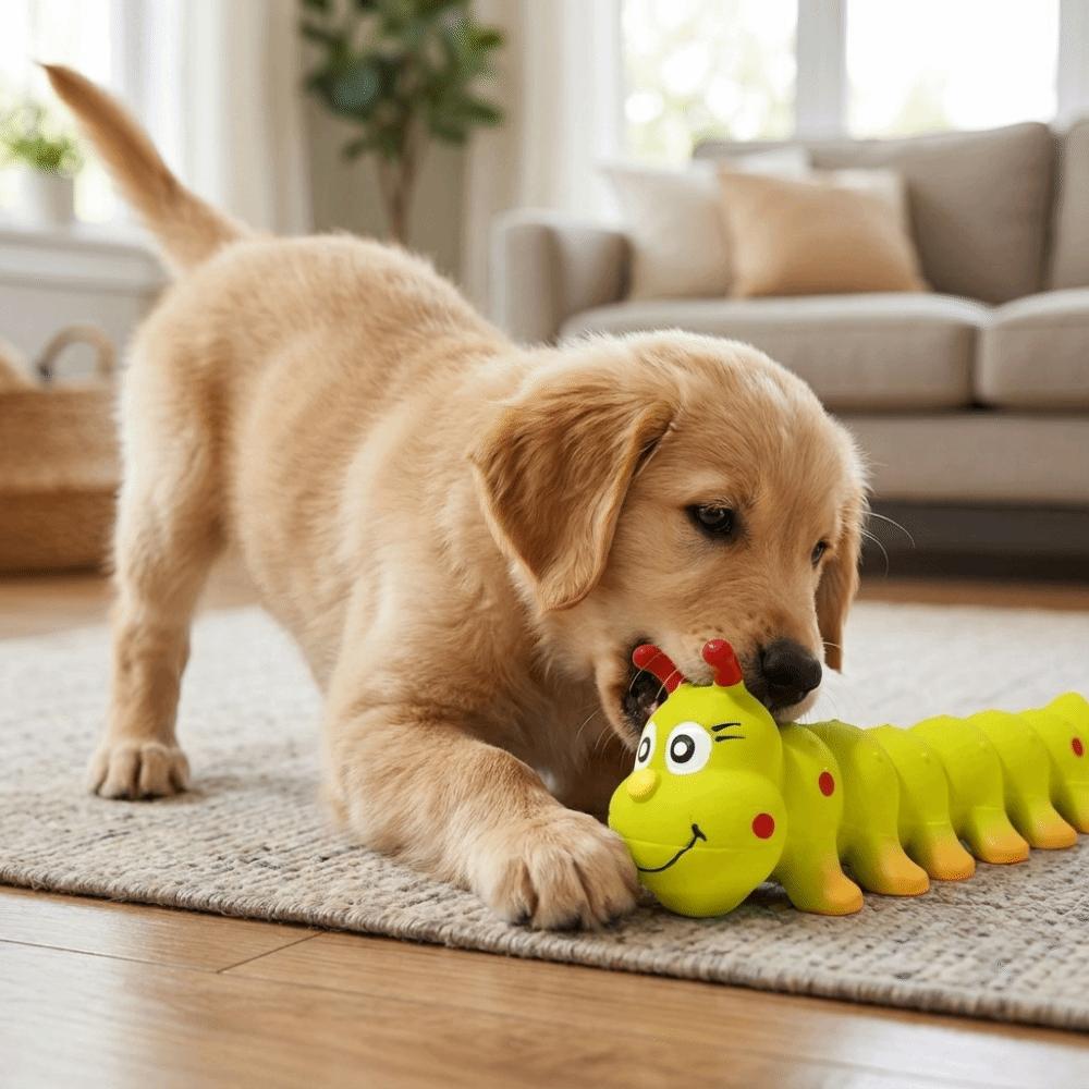 Latex Dog Chew Toy Caterpillar Shape Dog Grinding Teeth Stick Pet Squeaky Toy Outdoor