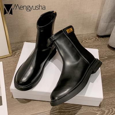 Модные женские весенние ботинки однотонные черные/коричневые кожаные боты на низком каблуке платформа туфли женские замок ботильоны задняя молния модные челси