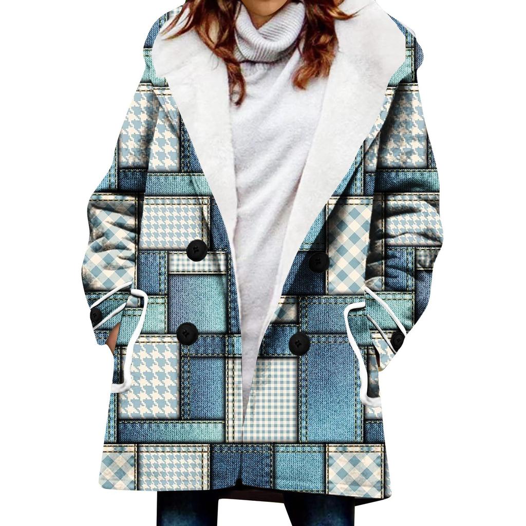 Women's Winter Coat Warm Shaggy Down Hooded Button Down Coat Jacket