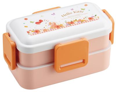 Бенто для скейтбордиста Пушистое Сделано в Sanrio Hello Pastel Яркая Акварель Цветочный Ланч-бокс, Для сервировки, Двухъярусный, 600 мл, Япония, Китти, Принт, Для девочки, PFLW4-A