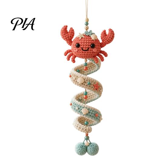 Portable Crafting Storage Bag Ocean Animal Spiral Crochet Kit, DIY Coastal Hanging Ornament Beginner Craft Sea Materials Kit with Yarn And Accessories