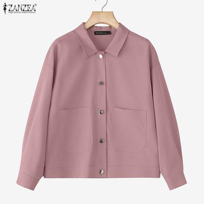 Женская блузка с отложным воротником, однотонная, с длинным рукавом