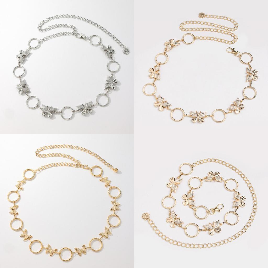 Water Diamond Butterfly Metal Waist Chain For Women With Adjustable Clasp