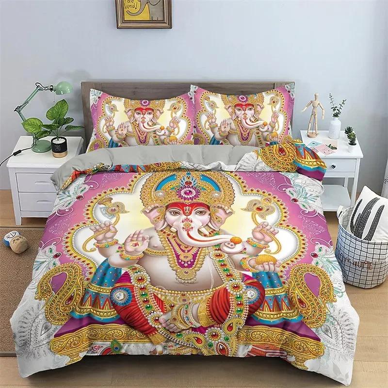 Duvet Cover Ganesha Lord Microfiber Indian Elephant Bedding Set Bohemia Mandala Comforter Cover King For Boys Girls Room Decor