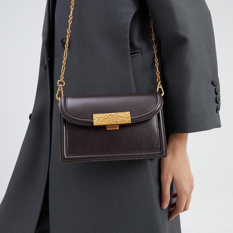 Charles & Keith CK Coffee Metallic Chain Versatile PU Small Square Shoulder Bag Women bags Multicolor CK2-70701152