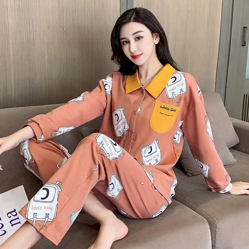 Пижама женская из чистого хлопка: Кардиган с длинными рукавами и кружевом, весна/осень, большие размеры, стиль 2025 года, подходит для ношения в помещении и на улице